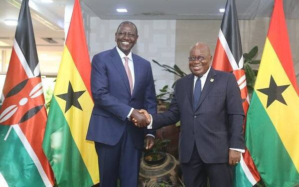 Ghana-Kenya-renew-bond-of-cooperation-President-Akufo-Addo-right-exchanging-greetings-with-President-Dr.-Willaim-Ruto-